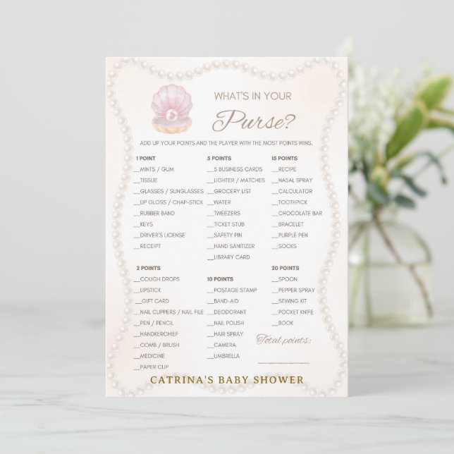Invitation Jeu de Baby Shower Perle - Nom éditable, 5x7 (Debout devant)