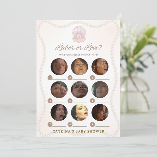 Invitation Jeu de Baby Shower Perle - Nom éditable, 5x7 (Debout devant)
