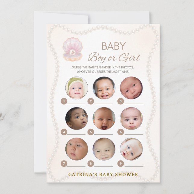 Invitation Jeu de Baby Shower Perle - Nom éditable, 5x7 (Devant)