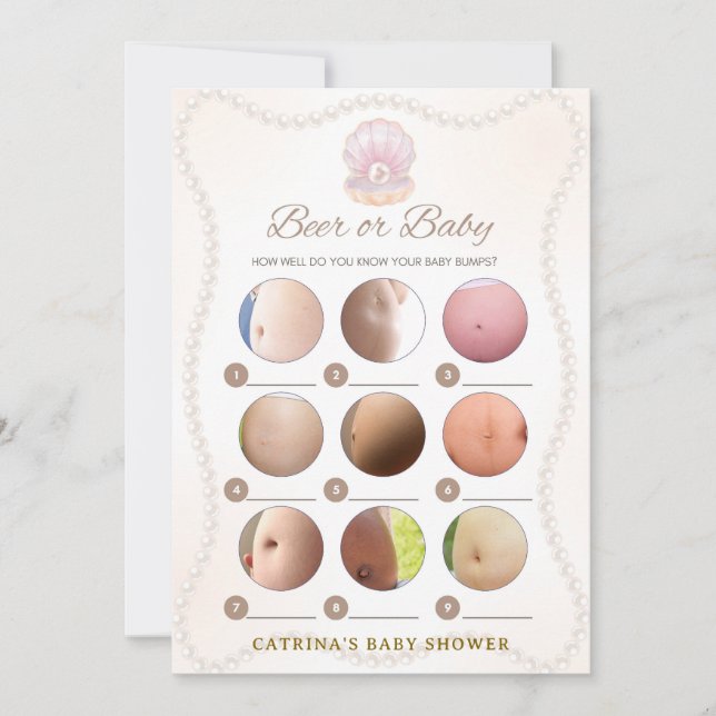 Invitation Jeu de Baby Shower Perle - Nom éditable, 5x7 (Devant)