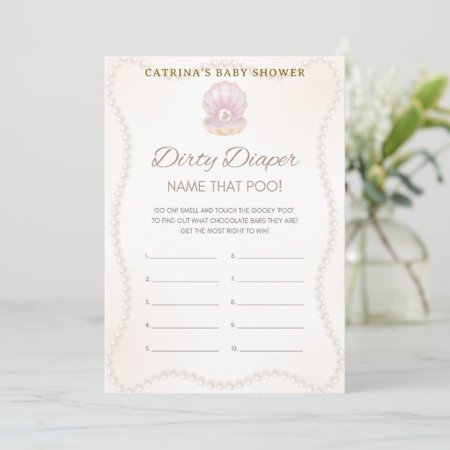 Invitation Jeu de Baby Shower Perle - Nom éditable, 5x7 (Debout devant)