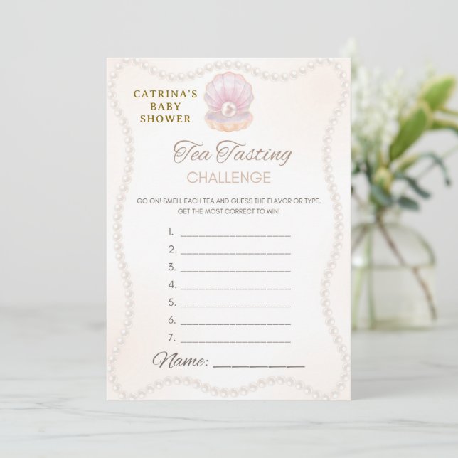 Invitation Jeu de Baby Shower Perle - Nom éditable, 5x7 (Debout devant)