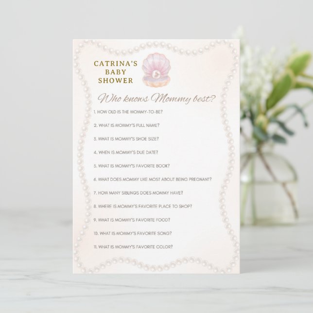 Invitation Jeu de Baby Shower Perle - Nom éditable, 5x7 (Debout devant)
