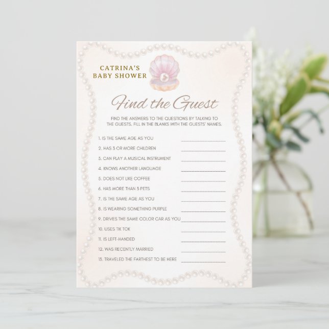 Invitation Jeu de Baby Shower Perle - Nom éditable, 5x7 (Debout devant)