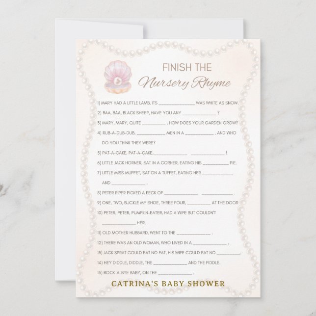 Invitation Jeu de Baby Shower Perle - Nom éditable, 5x7 (Devant)