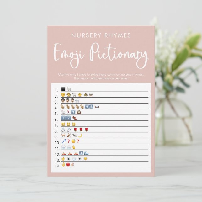 Invitation Jeu de baby shower pictionnaire Emoji rose vif (Debout devant)
