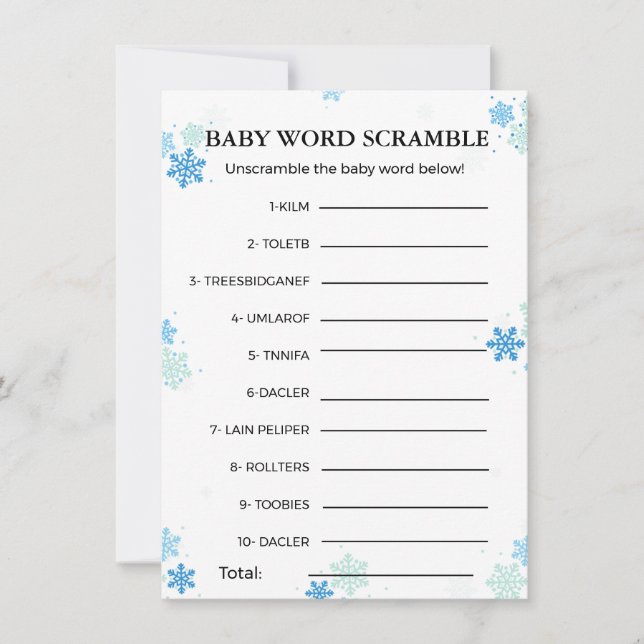 Invitation Jeu de baby shower pour bébé hivernal scramble (Devant)
