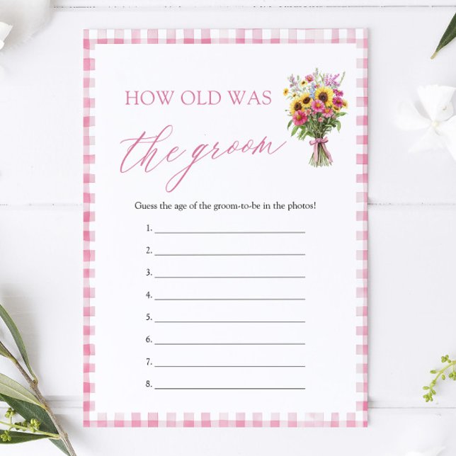 Invitation Jeu de Baby Shower « Quel âge avait le marié ? » R (Pink How Old Was The Groom Bridal Shower Game)