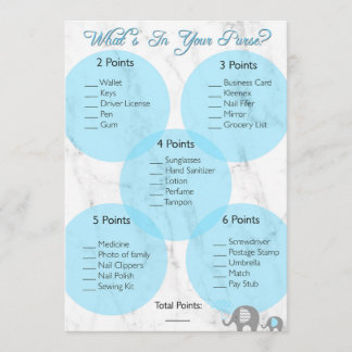 Invitation Jeu de baby shower "Qu'est-ce qu'il y a dans votre