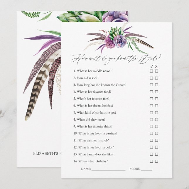 Invitation Jeu de Baby Shower sur les Succulentes Mystiques (Devant / Derrière)