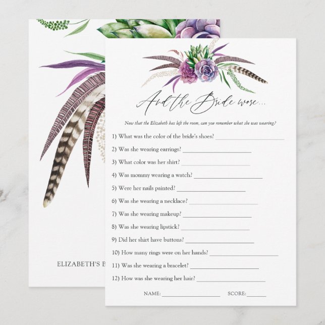 Invitation Jeu de Baby Shower sur les Succulentes Mystiques (Devant / Derrière)
