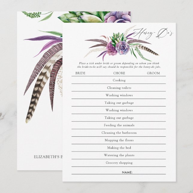 Invitation Jeu de Baby Shower sur les Succulentes Mystiques (Devant / Derrière)