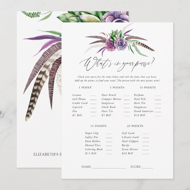 Invitation Jeu de Baby Shower sur les Succulentes Mystiques (Devant / Derrière)