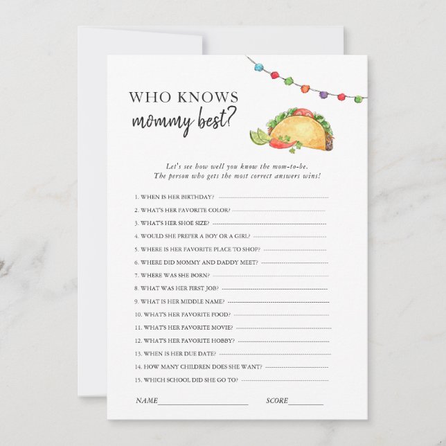 Invitation Jeu de baby shower Taco bout  (Devant)