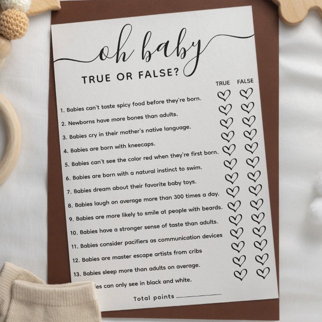 Invitation Jeu de baby shower Vrai ou Faux Trivia avec répons (Créateur téléchargé)