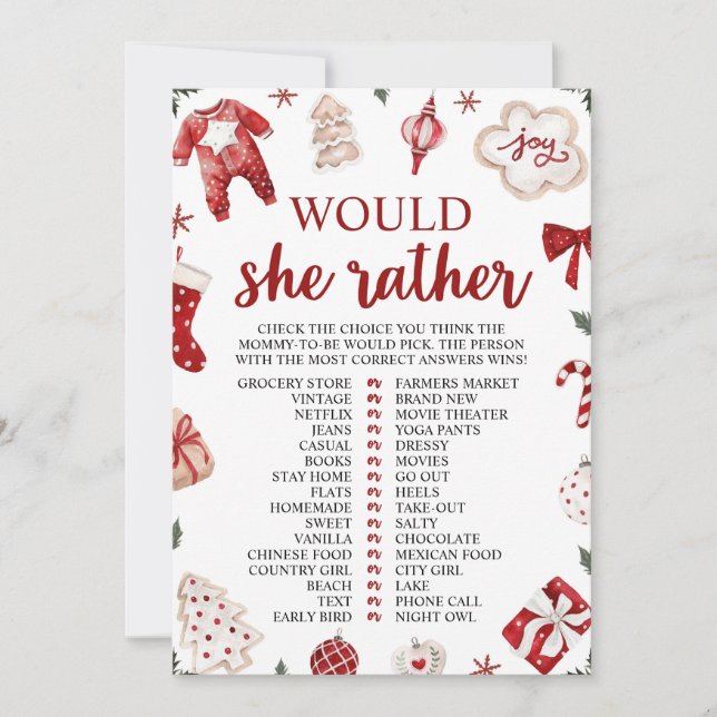 Invitation Jeu de baby shower « Winter Christmas Would She Ra (Devant)