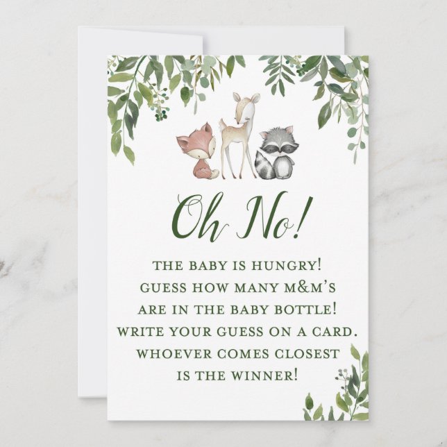 Invitation Jeu de Baby shower Woodland - Devinez combien (Devant)