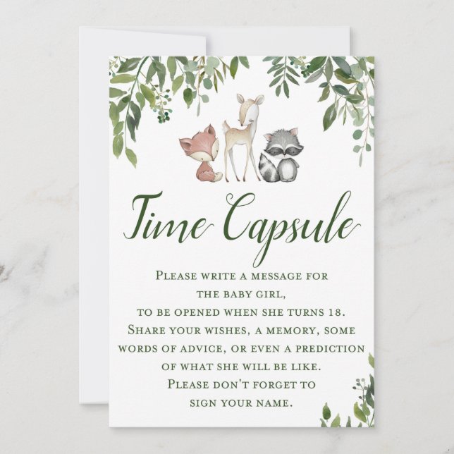 Invitation Jeu de Baby shower Woodland - Time Capsule (Devant)