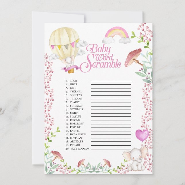 Invitation Jeu de ballons éléphant à air chaud Baby Word (Devant)