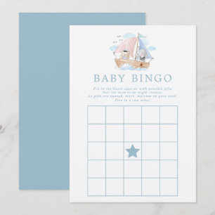 Invitation Jeu de bingo Baby Shower Bateau Ours Éléphant Mari