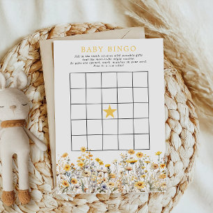 Invitation Jeu de Bingo Baby Shower Bohème Fleur Jaune Sauvag