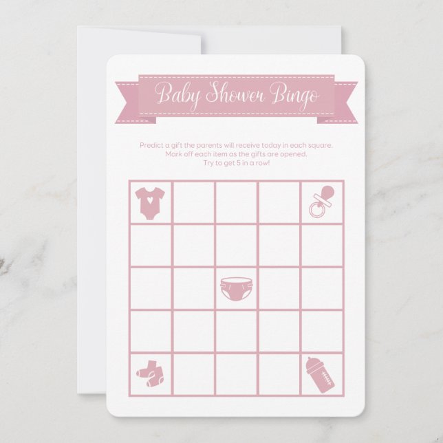 Invitation Jeu de Bingo Baby shower rose double face (Devant)