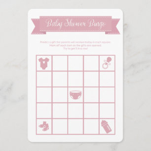 Invitation Jeu de Bingo Baby shower rose double face