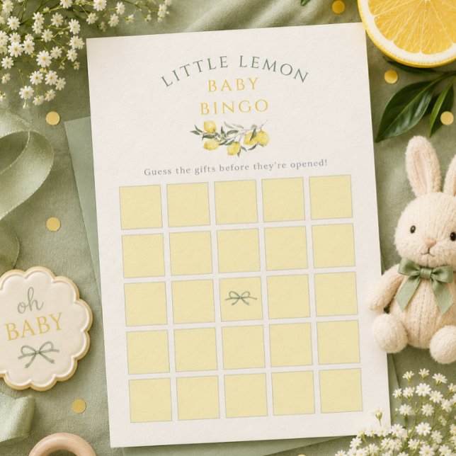 Invitation Jeu de Bingo Bébé Ruban Sauge Petit Citron  (Squeeze Little Lemon Sage Ribbon Baby Bingo Game card)