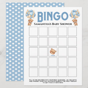 Invitation Jeu de bingo bleu bulles garçon Baby Shower Teddy 