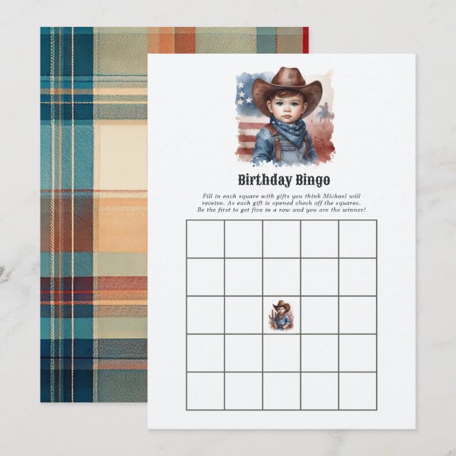 Invitation Jeu de bingo d'anniversaire de cow-boy de l'Ouest (Devant / Derrière)