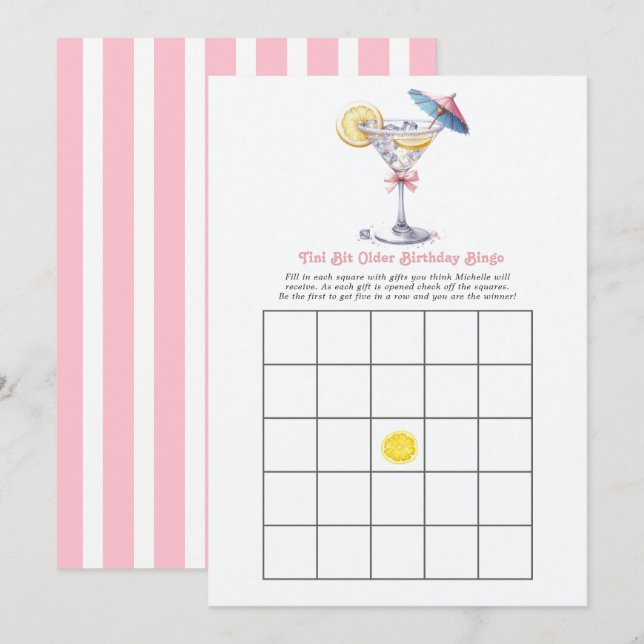 Invitation Jeu de bingo d'anniversaire Tini Bit Older (Devant / Derrière)
