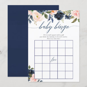 Invitation Jeu de bingo de Baby shower bleu marine rose pâle