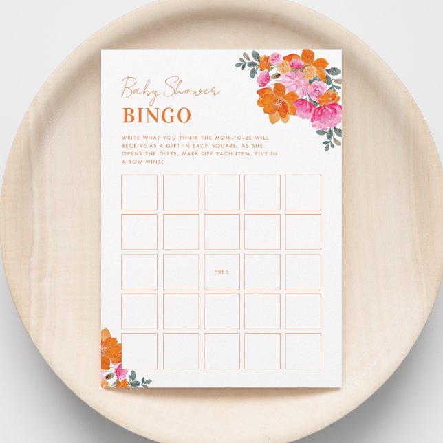 Invitation Jeu de Bingo de Baby Shower Fleurs Orange Rose Cla (Créateur téléchargé)