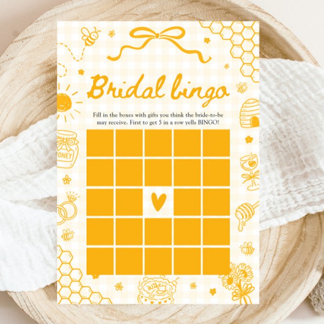 Invitation Jeu de bingo de mariage abeille à miel dessinée à  (Hand Drawn Honey Bee Bridal Bingo Baby Shower Game)