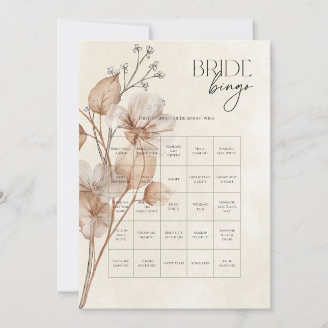 Invitation Jeu de bingo de mariage floral marron (Devant)