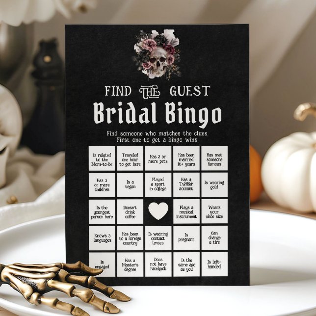 Invitation Jeu de bingo de mariage gothique Halloween pour tr (Gothic Halloween Find the Guest Bridal Bingo Game)