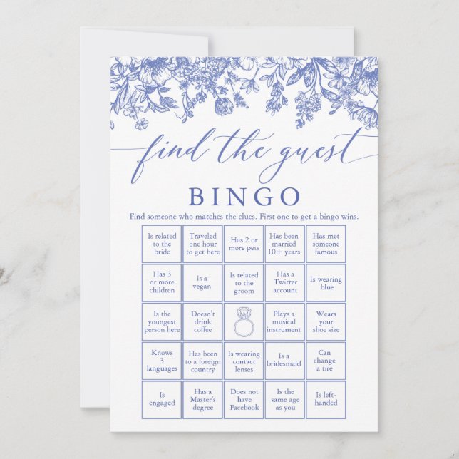 Invitation Jeu de Bingo de recherche de l'invité bleu pour la (Devant)