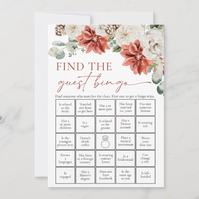 Invitation Jeu de Bingo de Recherche de l'Invité pour Mariage (Devant)