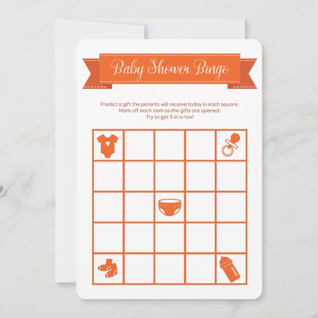 Invitation Jeu de Bingo Orange Baby shower double face (Dos)
