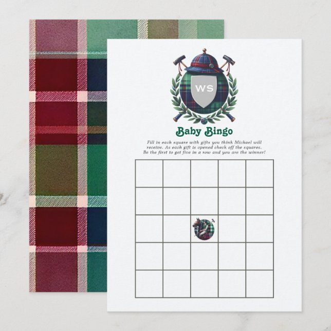Invitation Jeu de Bingo pour Baby Shower avec Monogramme et C (Devant / Derrière)