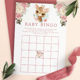 Invitation Jeu de bingo pour baby shower avec une girafe flor