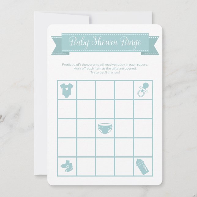 Invitation Jeu de Bingo pour Baby Shower Bleu Double Face (Dos)
