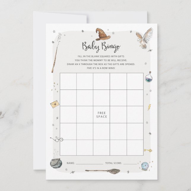 Invitation Jeu de bingo pour Baby Shower thème sorcier (Devant)