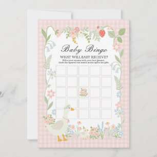 Invitation Jeu de bingo pour bébé à motif gingham floral oie 