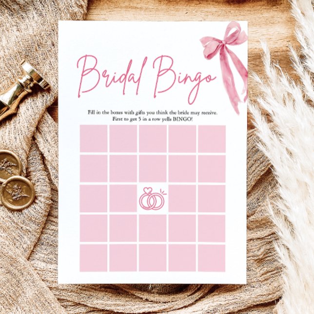 Invitation Jeu de bingo pour enterrement de vie de jeune fill (Bow She's Tying the Knot Bridal Shower Bingo Game)