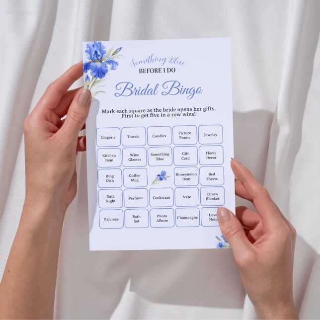 Invitation Jeu de bingo pour la douche de mariée Blue Iris So (Blue Iris Something Blue Bridal Shower Game Bingo Invitation
)