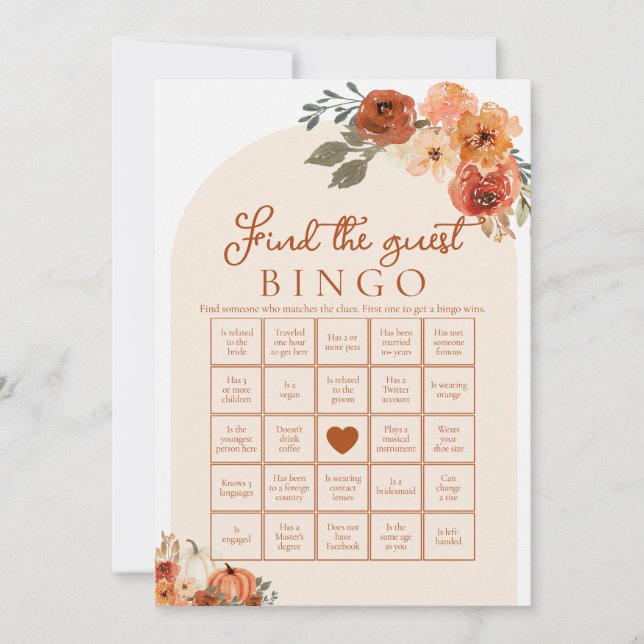 Invitation Jeu de bingo pour la recherche de l'invitée à la d (Devant)