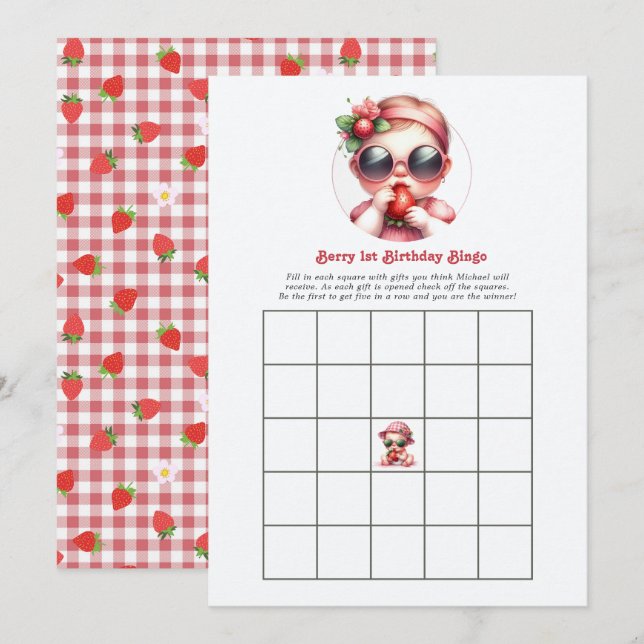 Invitation Jeu de Bingo pour le 1er Anniversaire de Berry (Devant / Derrière)