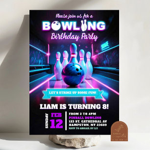 Invitation Jeu De Bowling Cosmique De Neon Purple À L'Anniver