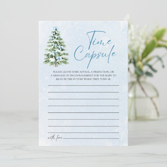Invitation Jeu de capsule temporelle pour Baby Shower de Noël (Debout devant)